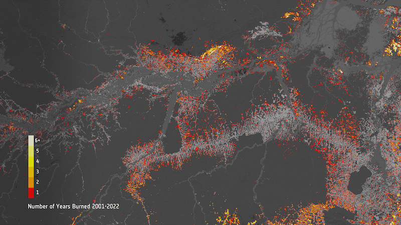 Satellite map of burned area over the around Santarém