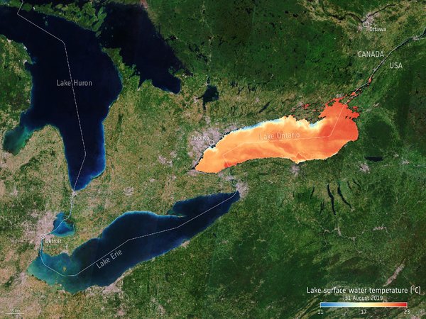 Lake Ontario temperature: the influence of human-induced climate change is evident in the fact that lake-water temperatures are rising in the fact that lake ice-cover forms later and melts sooner