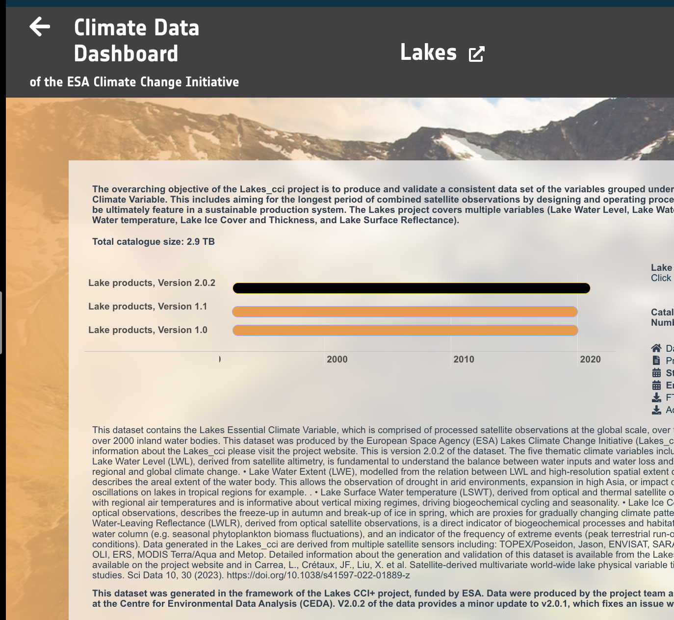 Access the Lakes climate data records via the Open Data Portal