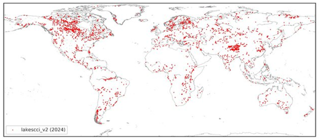 Distribution of lakes represented in the Lakes_cci dataset v2.0
