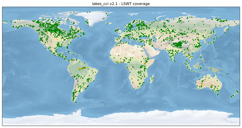 Lake Surface Water Temperature (LWST) - Spatial coverage (starting in 1992)