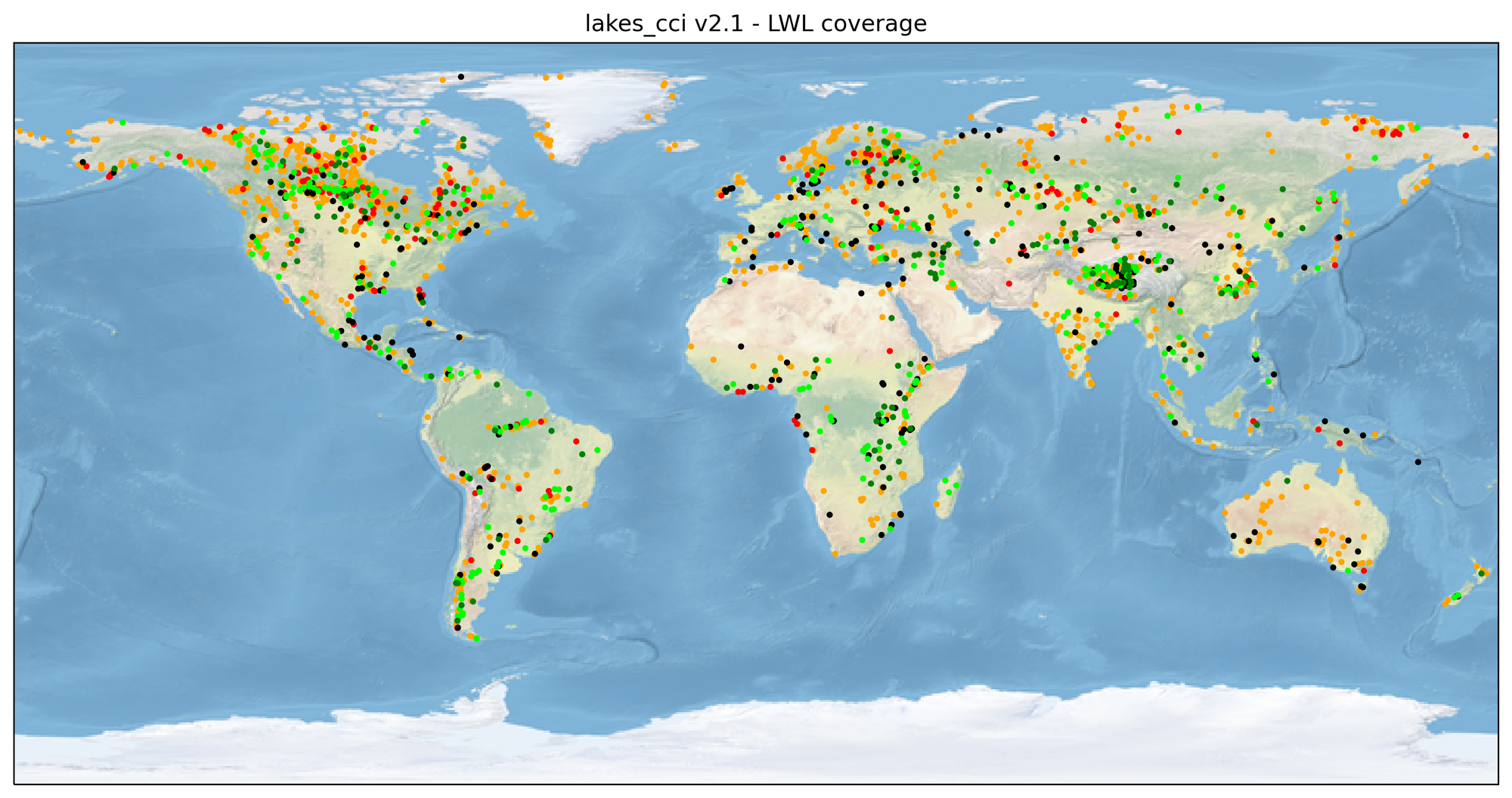 Lake Water Level - Spatial coverage (starting in 1992)