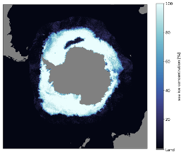 Daily sea ice concentration map for the Southern Hemisphere (17. October 1974), featuring the Weddell Sea polynya.